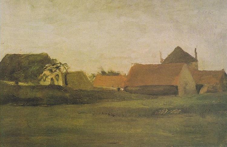 Vincent Van Gogh Farmhouses in Loosduinen at The Hague in the dawn